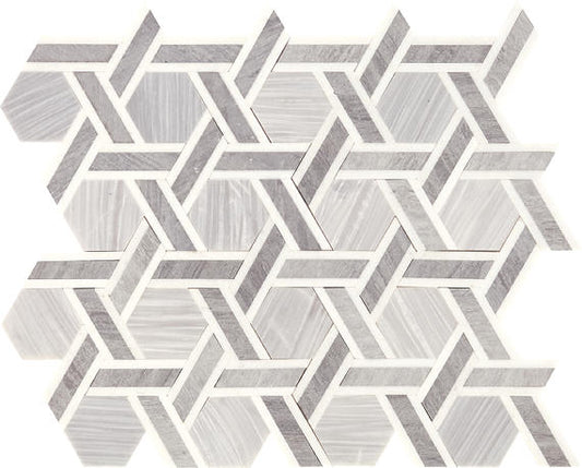 12x10 Fonte Hexagon Trident  Mosaic Marble-Look Honed Natural Marble Tile Gray Marble
