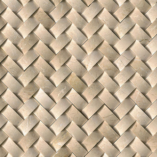 12x12 Crema Mosaic Natural-Look Polished 3D Geometric Herringbone Marble Tile