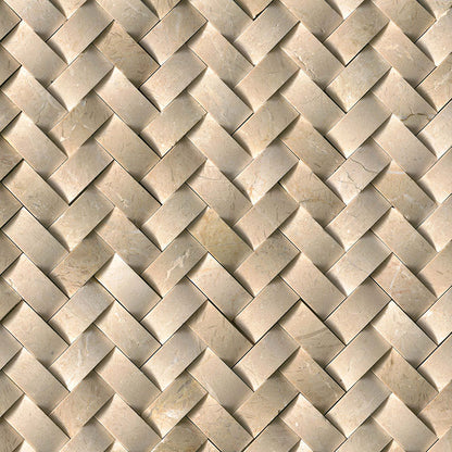 12x12 Crema Mosaic Natural-Look Polished 3D Geometric Herringbone Marble Tile Soft Beige