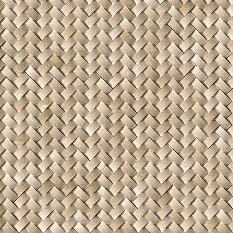 12x12 Crema Mosaic Natural-Look Polished 3D Geometric Herringbone Marble Tile Soft Beige