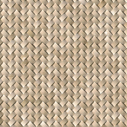 12x12 Crema Mosaic Natural-Look Polished 3D Geometric Herringbone Marble Tile Soft Beige