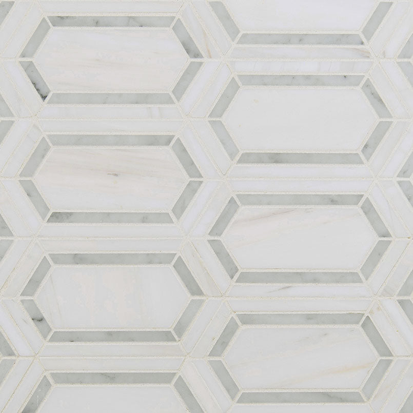 12x12 Pavilon Picket Mosaic Natural-Look Polished Smooth Marble Tile White Green