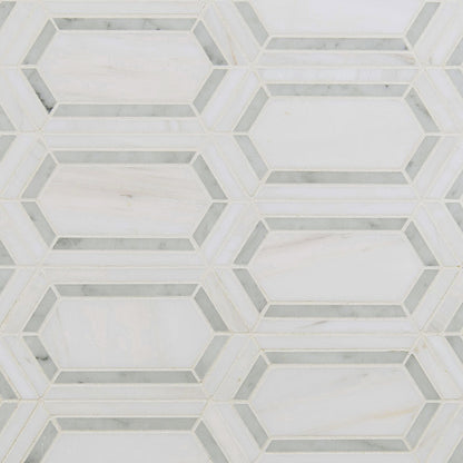 12x12 Pavilon Picket Mosaic Natural-Look Polished Smooth Marble Tile White Green