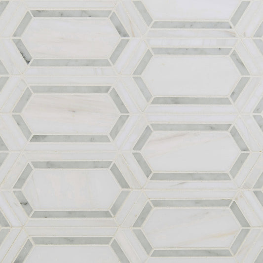 12x12 Pavilon Picket Mosaic Natural-Look Polished Smooth Marble Tile White Green