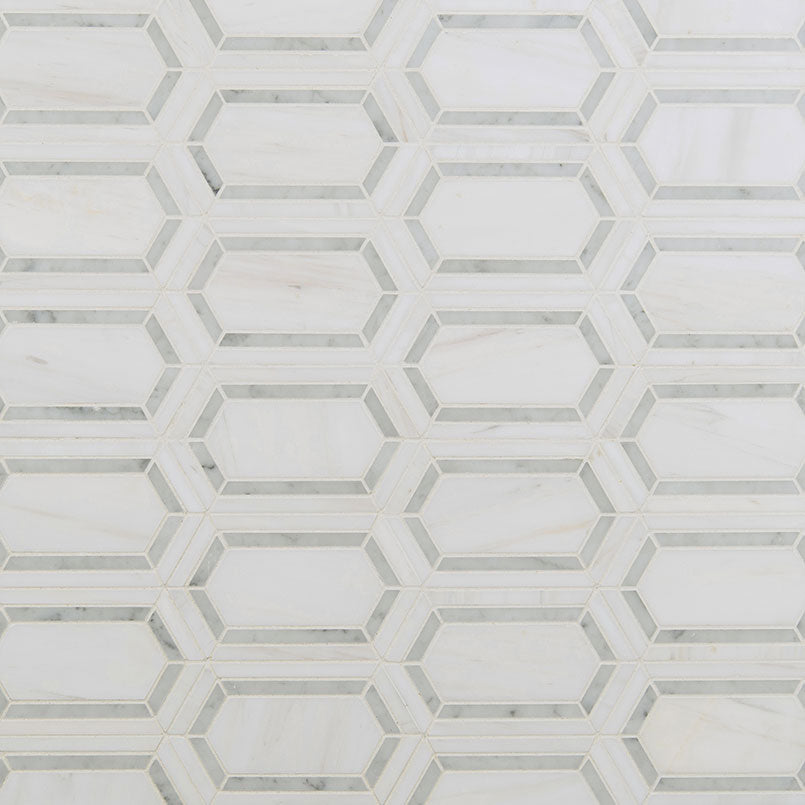 12x12 Pavilon Picket Mosaic Natural-Look Polished Smooth Marble Tile White Green
