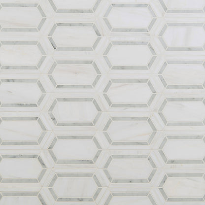 12x12 Pavilon Picket Mosaic Natural-Look Polished Smooth Marble Tile White Green