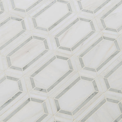 12x12 Pavilon Picket Mosaic Natural-Look Polished Smooth Marble Tile White Green