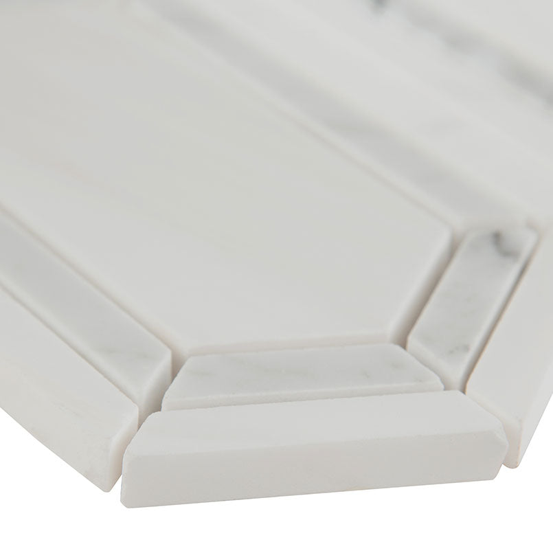 12x12 Pavilon Picket Mosaic Natural-Look Polished Smooth Marble Tile White Green