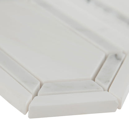 12x12 Pavilon Picket Mosaic Natural-Look Polished Smooth Marble Tile White Green