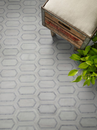 White Gray - 12x12 Pavilon Picket Mosaic Natural-Look Polished Smooth Marble Tile