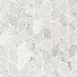 12x12 Carrara Leaf Mosaic Natural-Look Honed Smooth Marble Tile