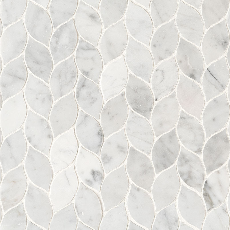 12x12 Carrara Leaf Mosaic Natural-Look Honed Smooth Marble Tile Soft Gray