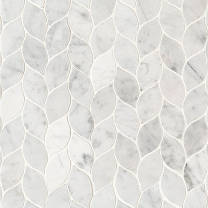 12x12 Carrara Leaf Mosaic Natural-Look Honed Smooth Marble Tile Soft Gray