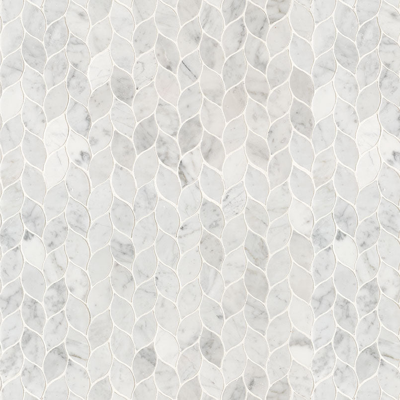 12x12 Carrara Leaf Mosaic Natural-Look Honed Smooth Marble Tile Soft Gray