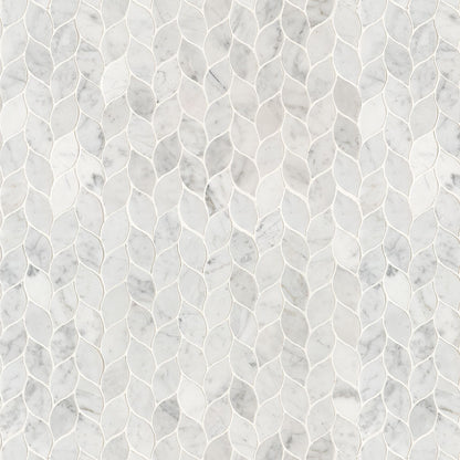 12x12 Carrara Leaf Mosaic Natural-Look Honed Smooth Marble Tile Soft Gray