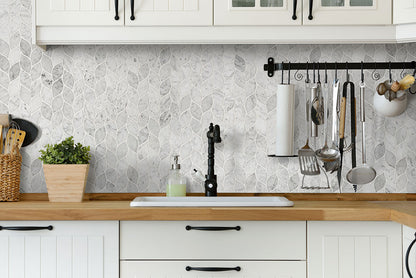 12x12 Carrara Leaf Mosaic Natural-Look Honed Smooth Marble Tile Soft Gray