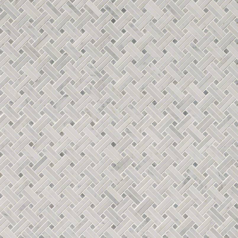12x12 Carrara Square & Rectangle Basketweave Mosaic Natural-Look Polished Smooth Marble Tile Soft Gray