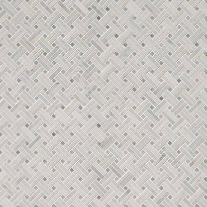 12x12 Carrara Square & Rectangle Basketweave Mosaic Natural-Look Polished Smooth Marble Tile Soft Gray