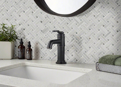 12x12 Carrara Square & Rectangle Basketweave Mosaic Natural-Look Polished Smooth Marble Tile Soft Gray