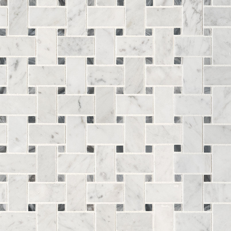 12x12 Carrara Square & Rectangle Basketweave Mosaic Natural-Look Honed Smooth Marble Tile Medium Gray