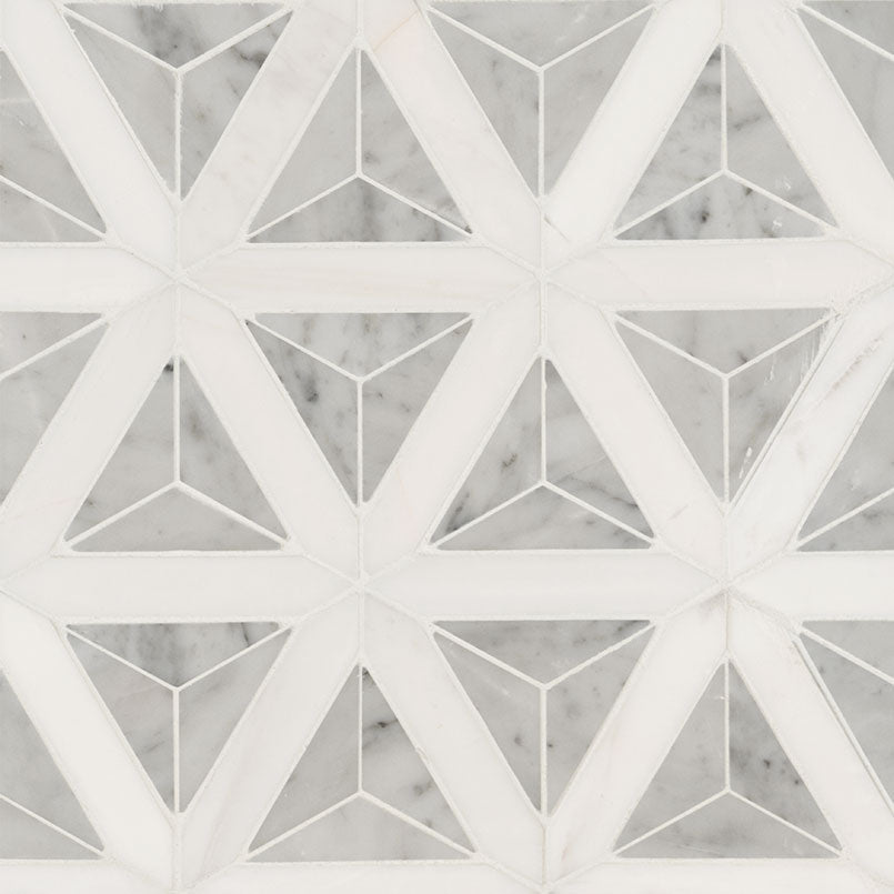 12x12 Carrara Triangle 3D-Geometric Faceted Mosaic Natural-Look Polished Smooth Marble Tile Medium Gray