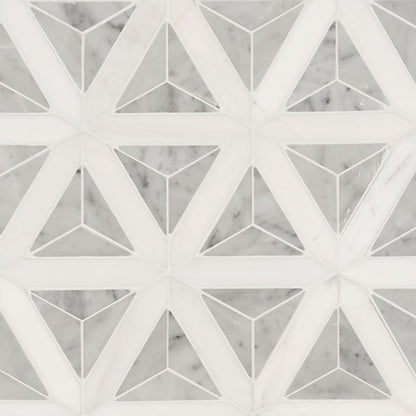 12x12 Carrara Triangle 3D-Geometric Faceted Mosaic Natural-Look Polished Smooth Marble Tile Medium Gray