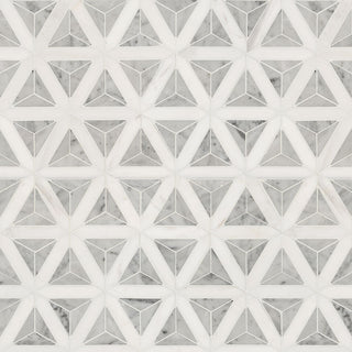 Medium Gray - 12x12 Carrara Triangle Framed Mosaic Polished Smooth Marble Tile