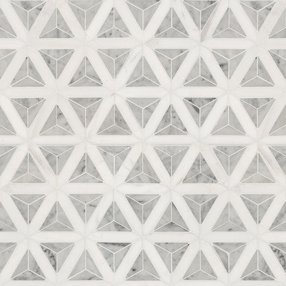 12x12 Carrara Triangle 3D-Geometric Faceted Mosaic Natural-Look Polished Smooth Marble Tile Medium Gray