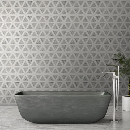 12x12 Carrara Triangle 3D-Geometric Faceted Mosaic Natural-Look Polished Smooth Marble Tile Medium Gray