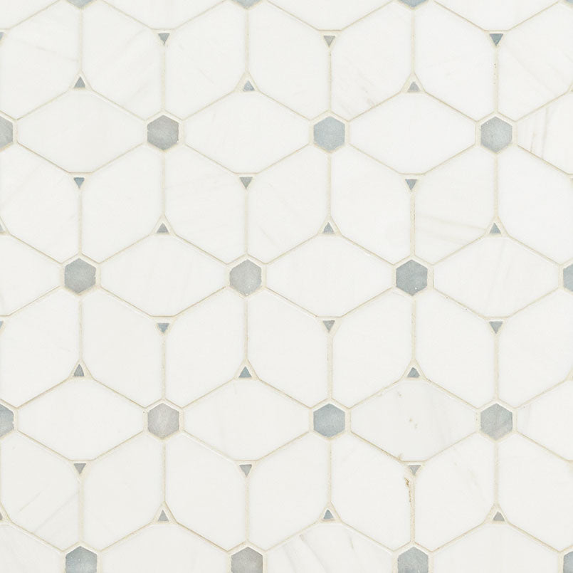 12x12 Cecile Octagon Diamond Mosaic Natural-Look Polished Smooth Marble Tile White Gray