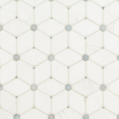 12x12 Cecile Octagon Diamond Mosaic Natural-Look Polished Smooth Marble Tile White Gray