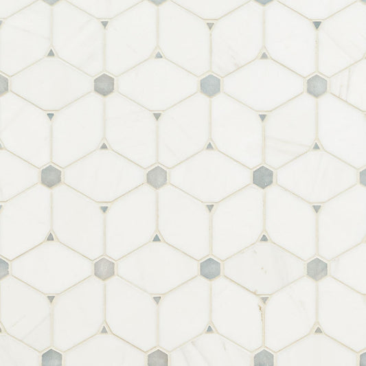 12x12 Cecile Octagon Diamond Mosaic Natural-Look Polished Smooth Marble Tile White Gray