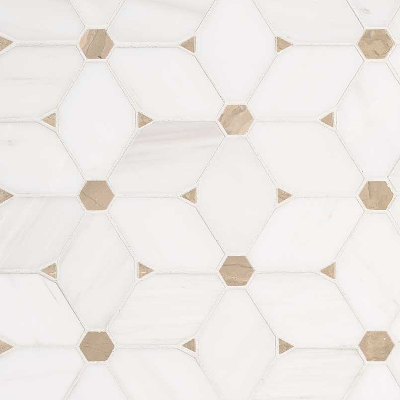 12x12 Cecile Octagon Diamond Mosaic Natural-Look Polished Smooth Marble Tile White Beige