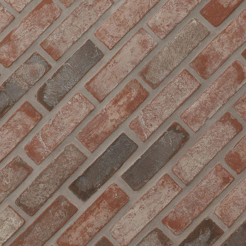 12x12 Noble Red Mosaic Concrete-Look Tumbled Textured Faux Brick Tile Brown Gray