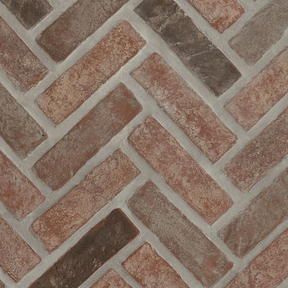 2.25x10.75 Noble Red Mosaic Concrete-Look Tumbled Textured Faux Brick Tile Brown Gray