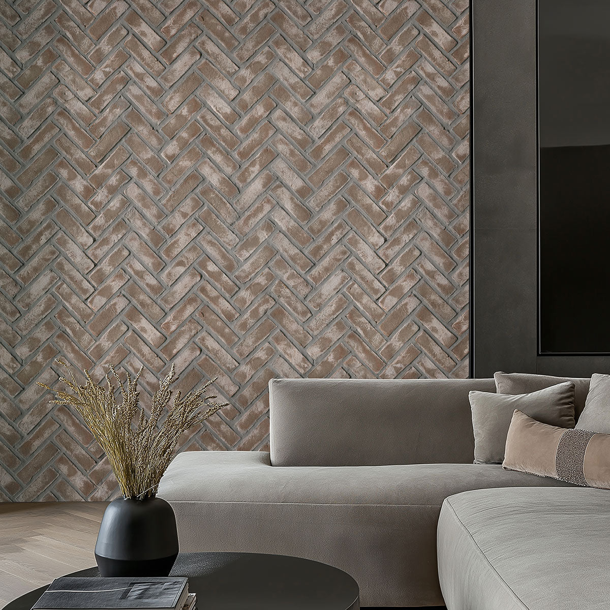 2.25x7.5 Doverton Herringbone Patterned Natural-Look Matte Rough Faux Brick Tile Brown Beige