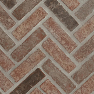 2.25x7.5 Noble Red Patterned Concrete-Look Tumbled Textured Faux Brick Singular Tile