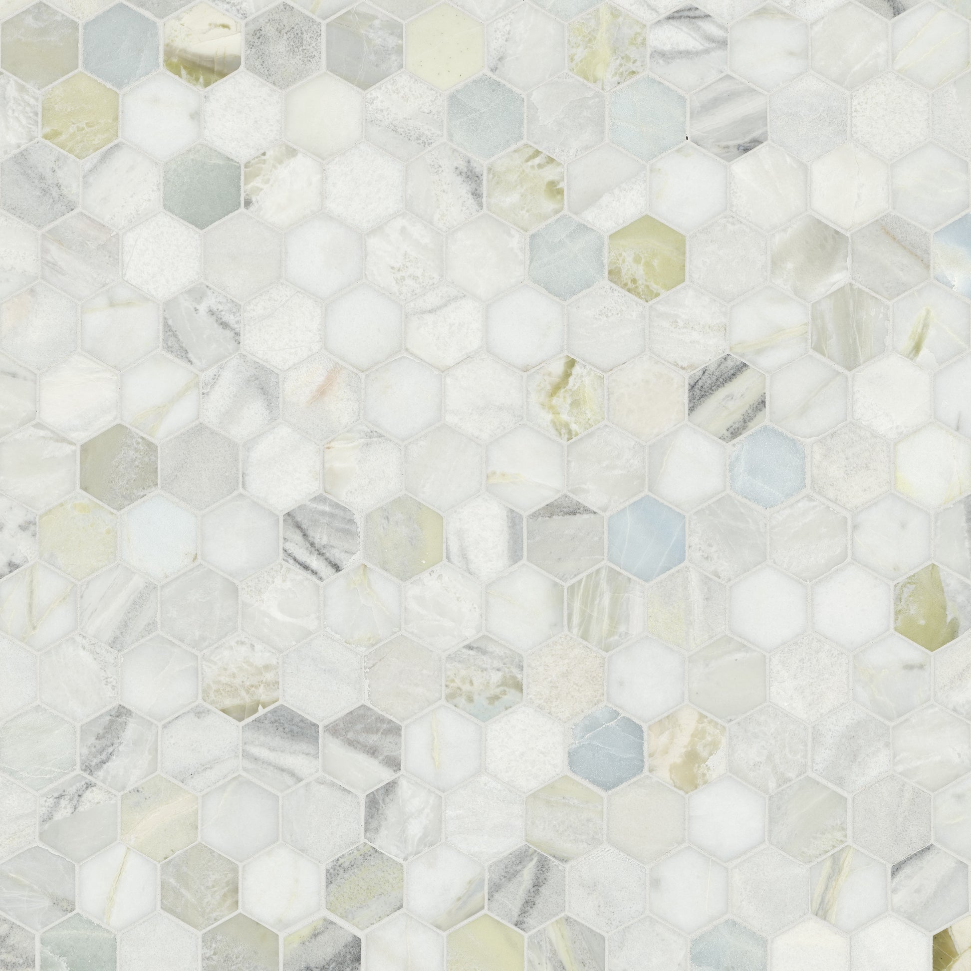 2'' Cloudland Hexagon Mosaic Natural-Look Polished Smooth Marble Tile White Green