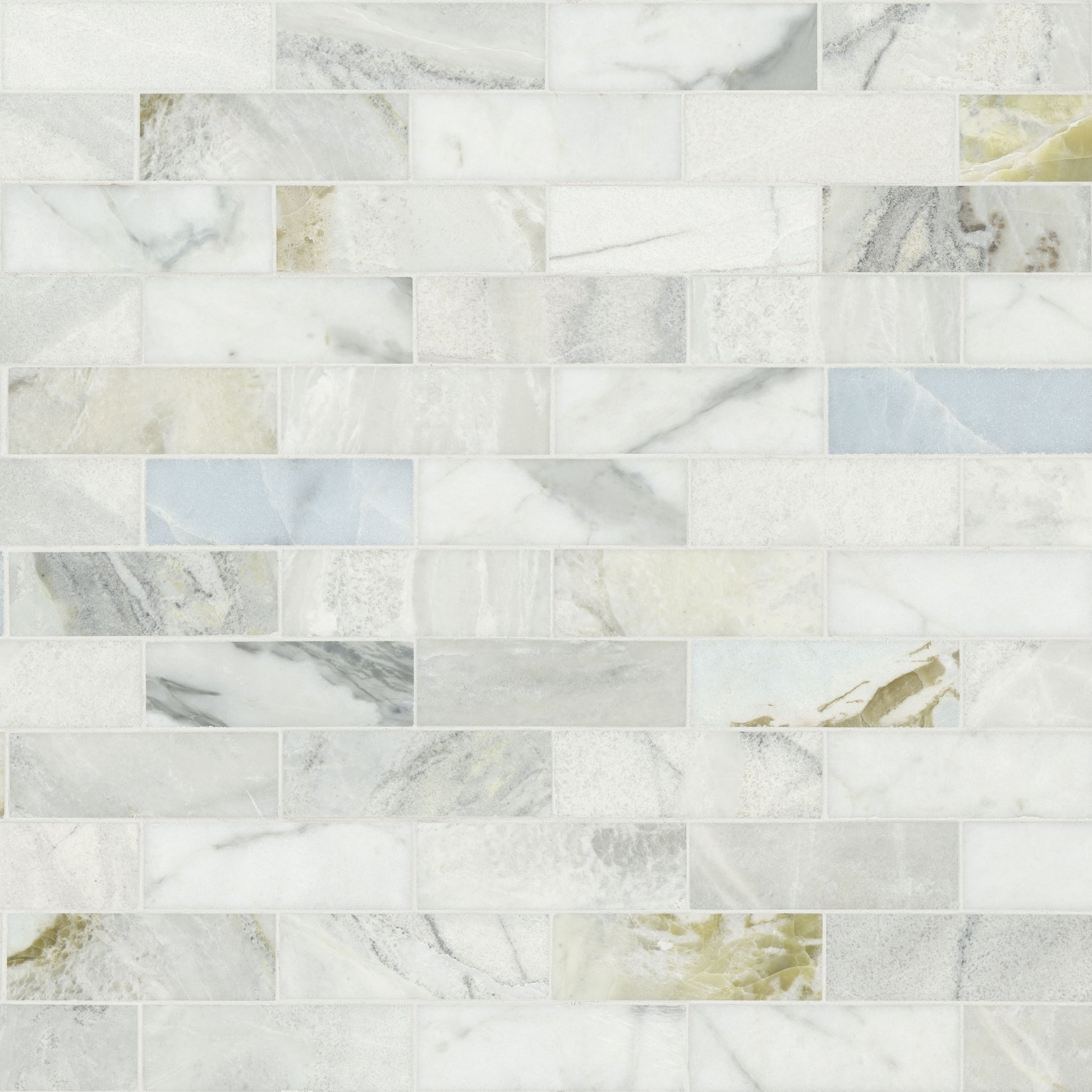 2x6 Cloudland Mosaic Natural-Look Polished Smooth Marble Tile Beige Gray
