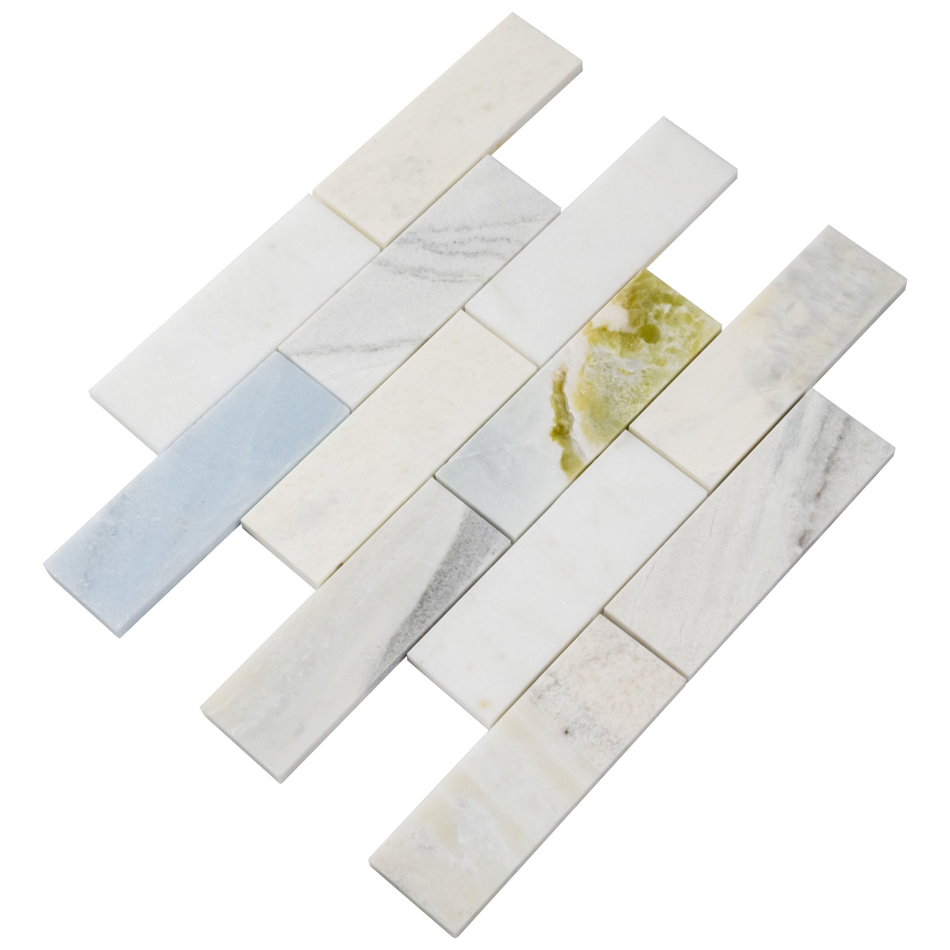 2x6 Cloudland Mosaic Natural-Look Polished Smooth Marble Tile Beige Gray