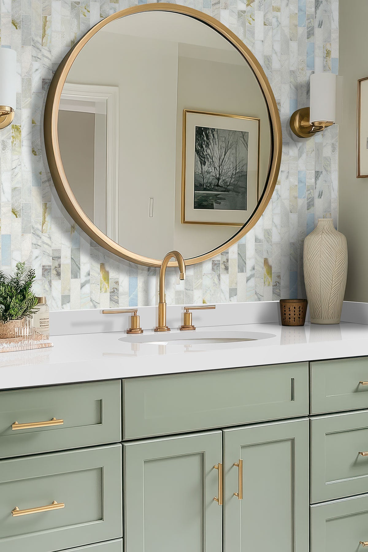 2x6 Cloudland Mosaic Natural-Look Polished Smooth Marble Tile Beige Gray