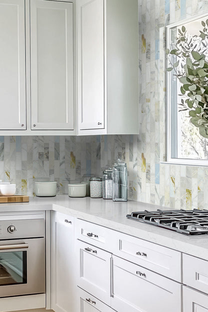 2x6 Cloudland Mosaic Natural-Look Polished Smooth Marble Tile Beige Gray