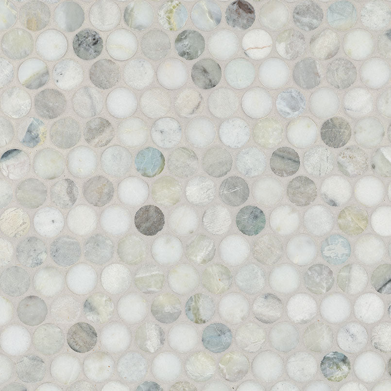 12x12 Cloudland Circle Penny Round Mosaic Natural-Look Polished Smooth Marble Tile Beige Gray