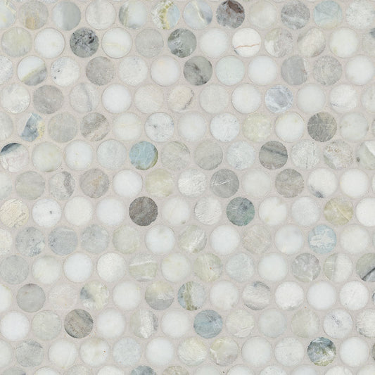 12x12 Cloudland Circle Penny Round Mosaic Natural-Look Polished Smooth Marble Tile Beige Gray