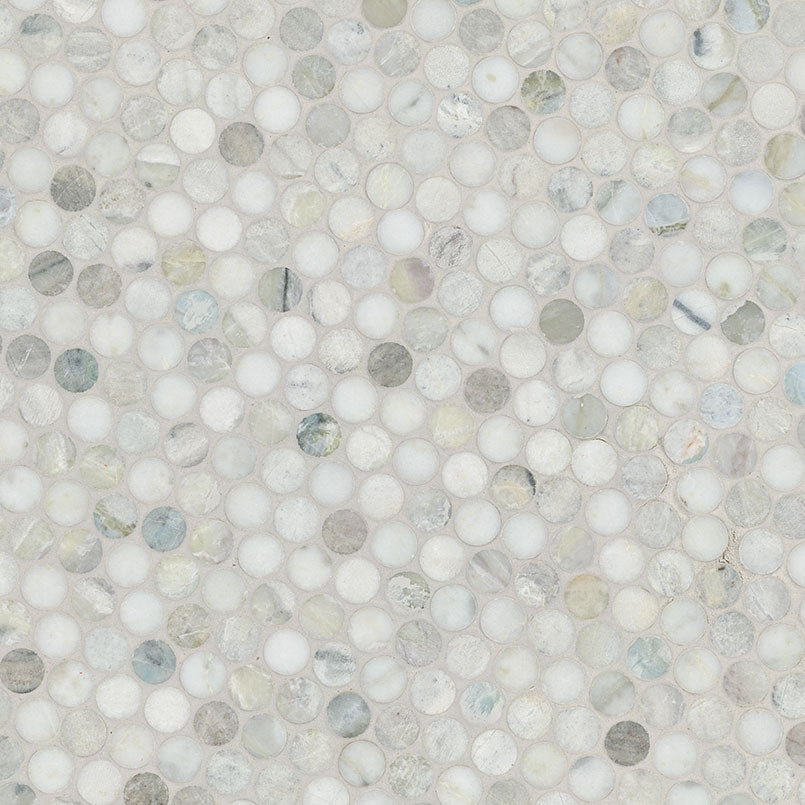 12x12 Cloudland Circle Penny Round Mosaic Natural-Look Polished Smooth Marble Tile Beige Gray