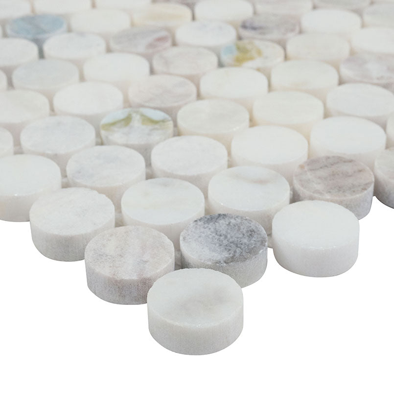 12x12 Cloudland Circle Penny Round Mosaic Natural-Look Polished Smooth Marble Tile Beige Gray