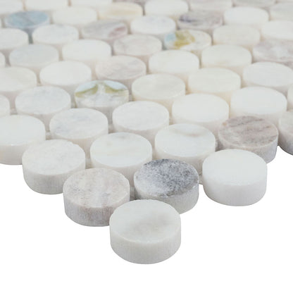 12x12 Cloudland Circle Penny Round Mosaic Natural-Look Polished Smooth Marble Tile Beige Gray
