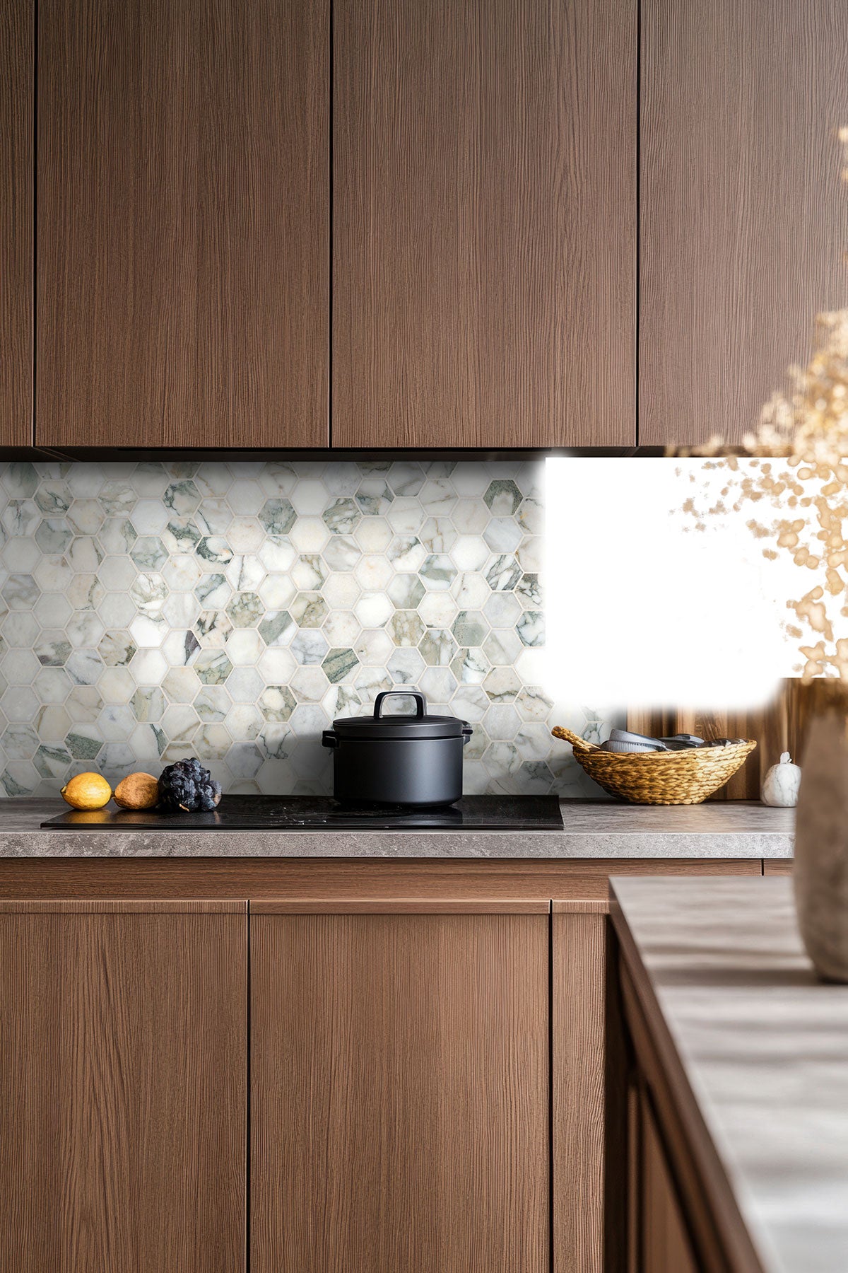 2'' Coronado Hexagon Mosaic Natural-Look Honed Smooth Marble Tile Beige Green