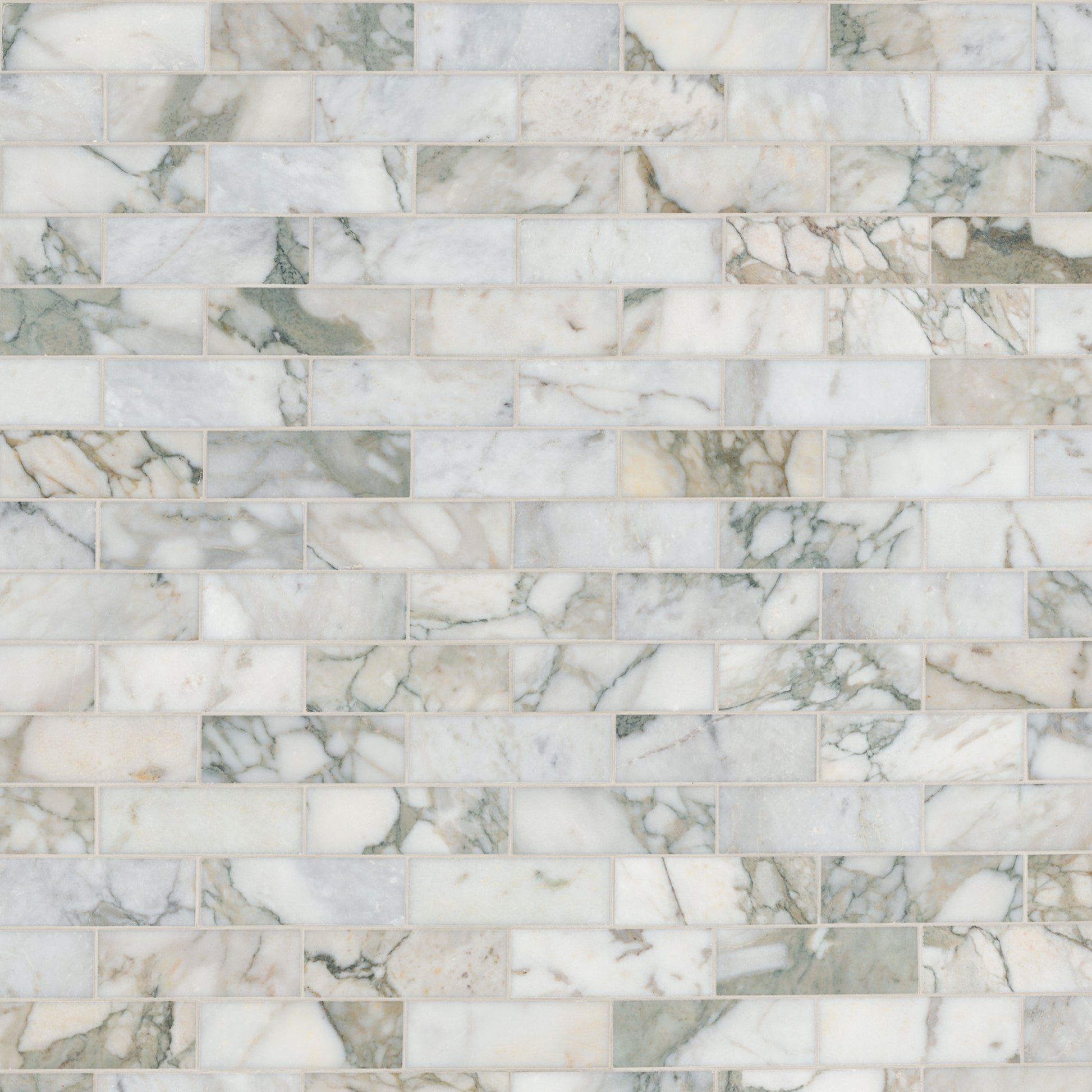 2x6 Coronado Mosaic Natural-Look Honed Smooth Marble Tile Beige Green