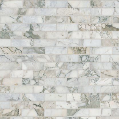 2x6 Coronado Mosaic Natural-Look Honed Smooth Marble Tile Beige Green